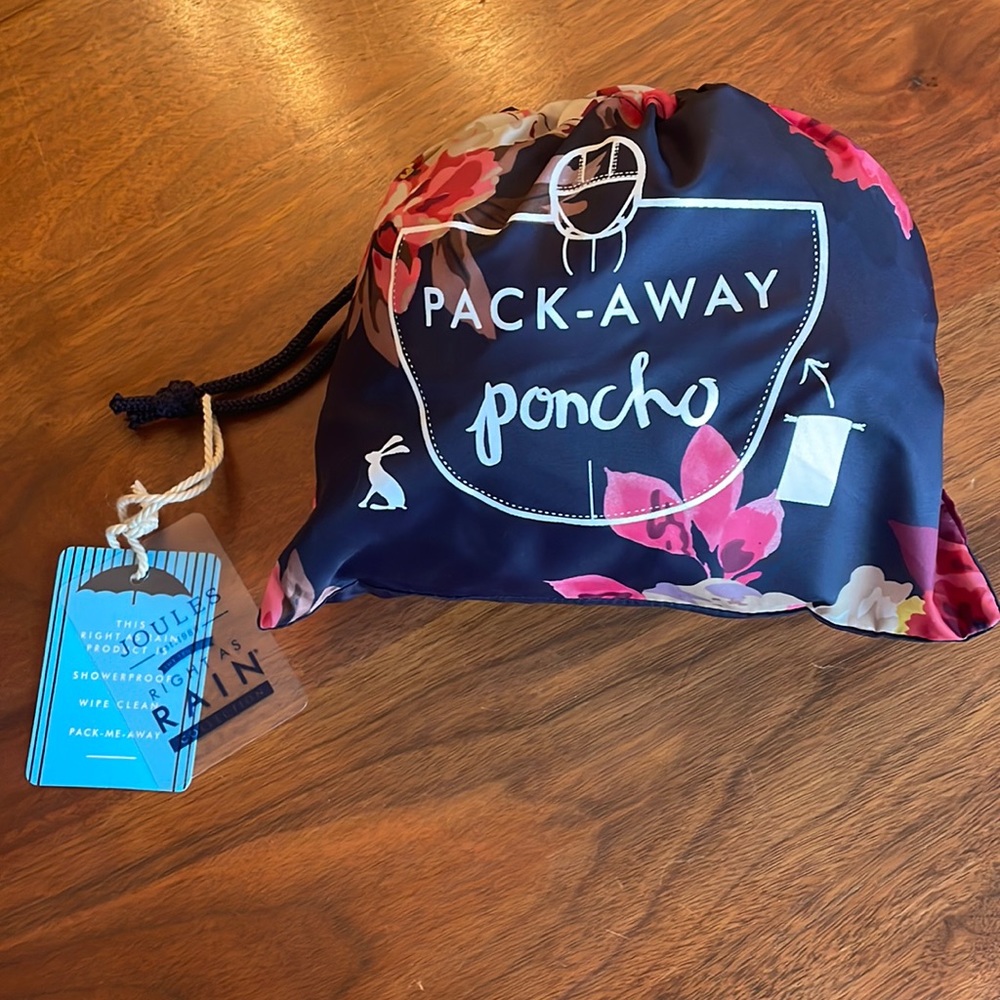 Joules Blue Floral Pack-Away Poncho New with Tags